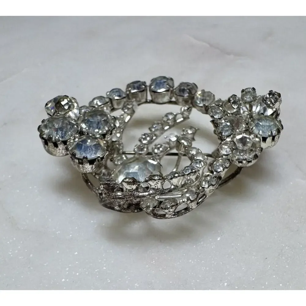 Vintage Austria Silver Tone Dimensional Rhinestone Brooch Estate Jewelry - Picture 4 of 7